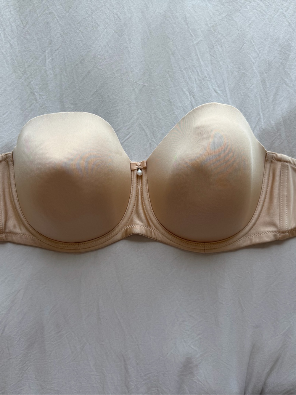 Strapless Nude Push-Up Bra with Pearl Accent